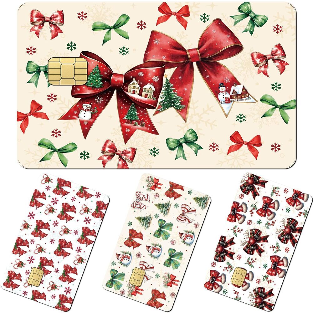 3883 Christmas Bow Credit Card Skin - 4 Pcs Merry Christmas Bow Debit Skin